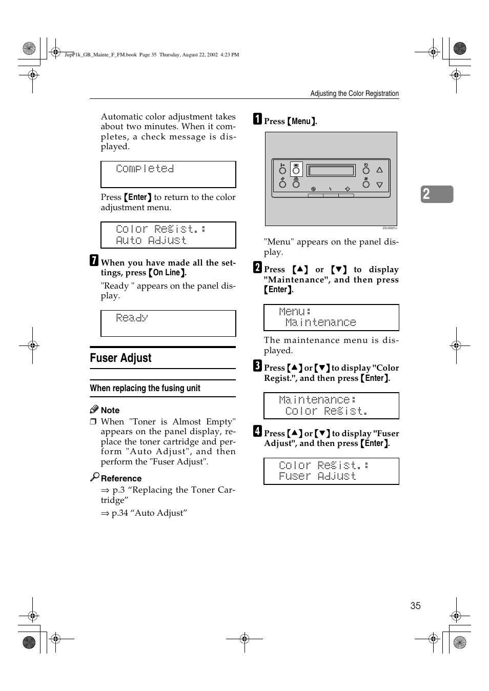 Fuser adjust | Ricoh AP3800C User Manual | Page 45 / 124