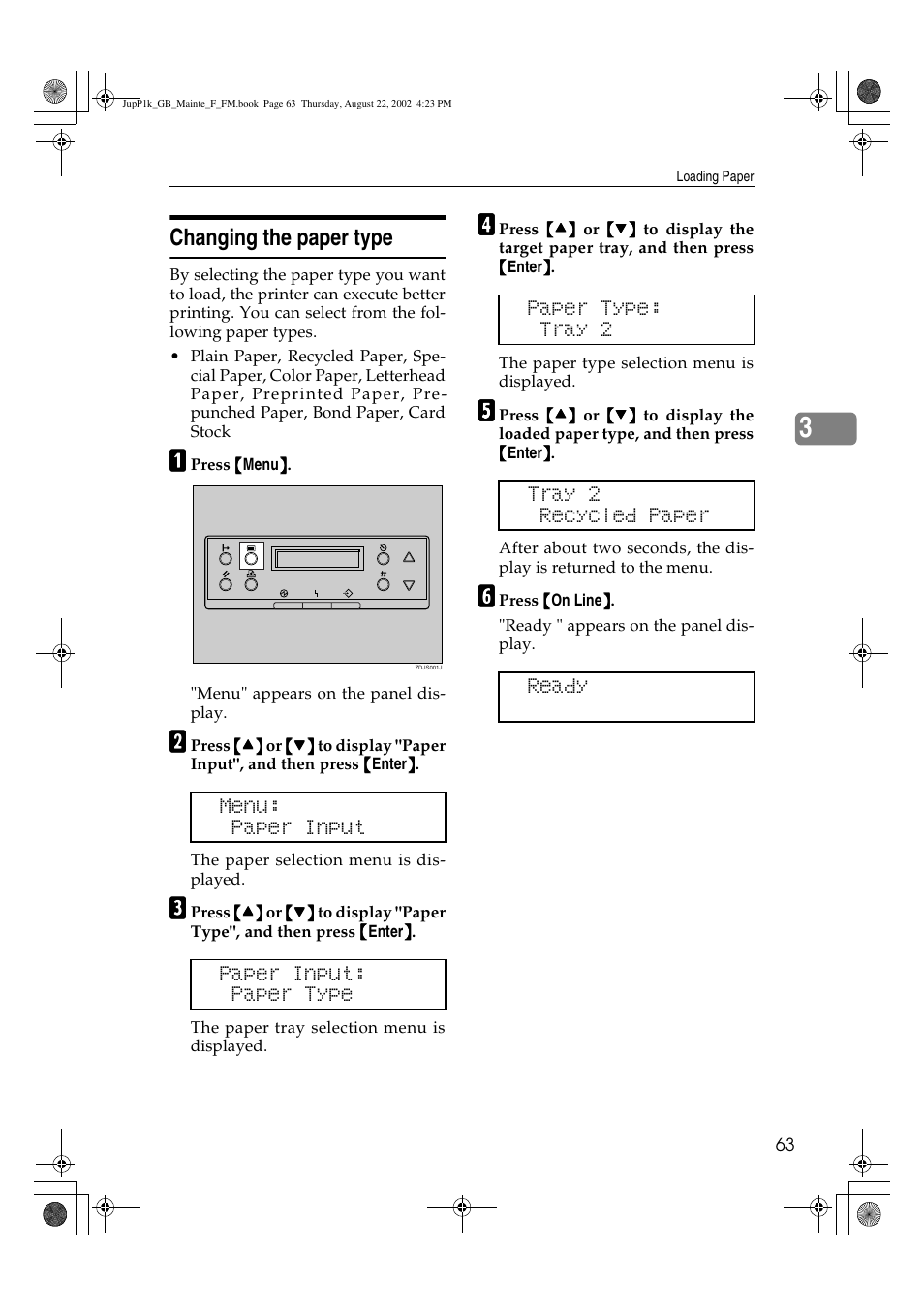 Changing the paper type | Ricoh AP3800C User Manual | Page 73 / 124