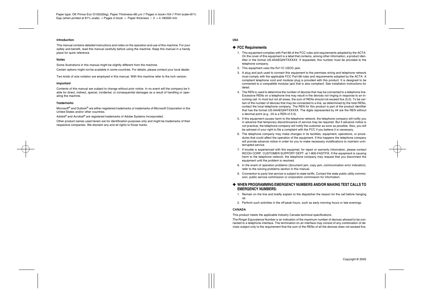 Fcc requirements | Ricoh 3245 User Manual | Page 107 / 108
