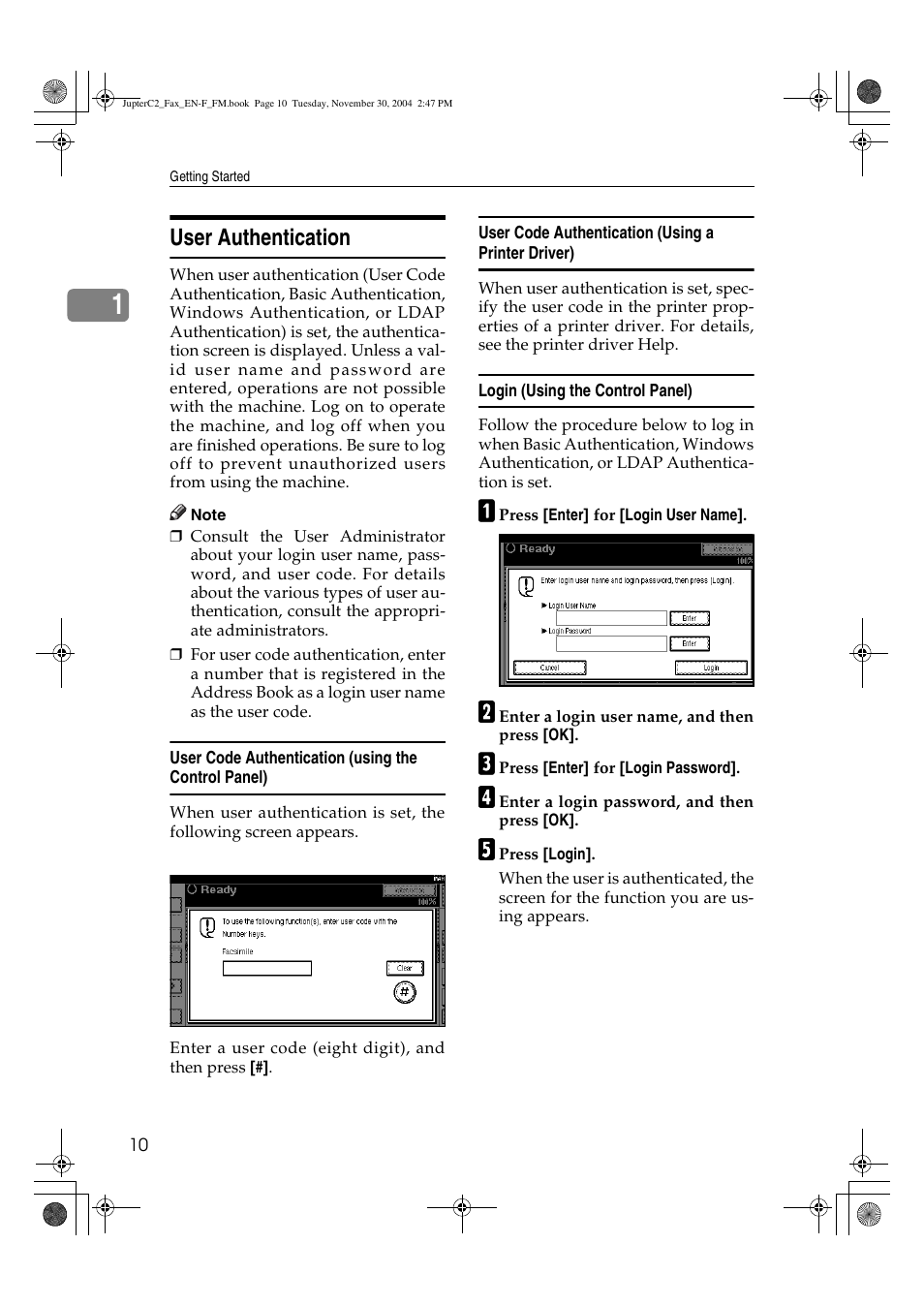User authentication | Ricoh 3245 User Manual | Page 18 / 108