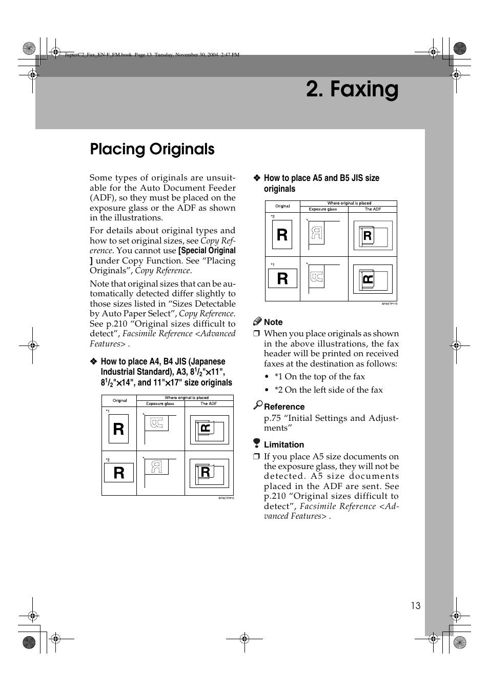 Faxing, Placing originals | Ricoh 3245 User Manual | Page 21 / 108