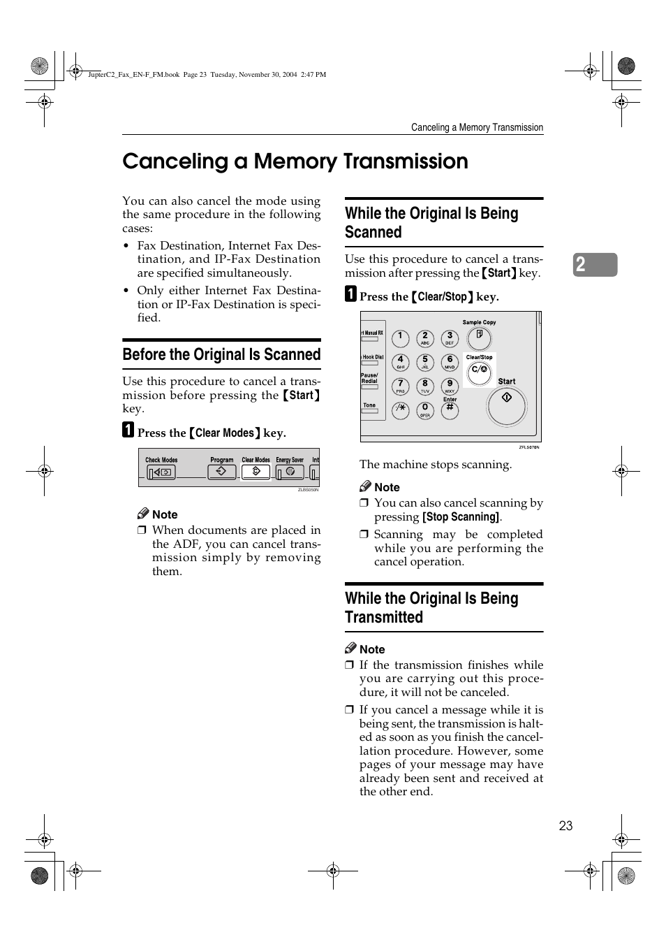 Before the original is scanned, While the original is being scanned, While the original is being transmitted | Ricoh 3245 User Manual | Page 31 / 108
