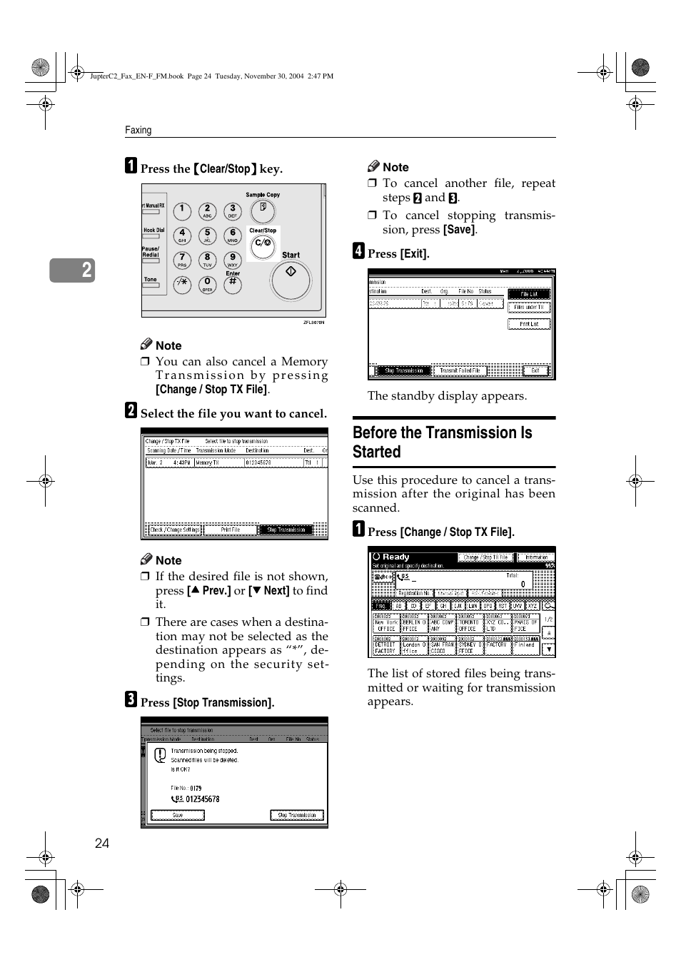 Before the transmission is started | Ricoh 3245 User Manual | Page 32 / 108