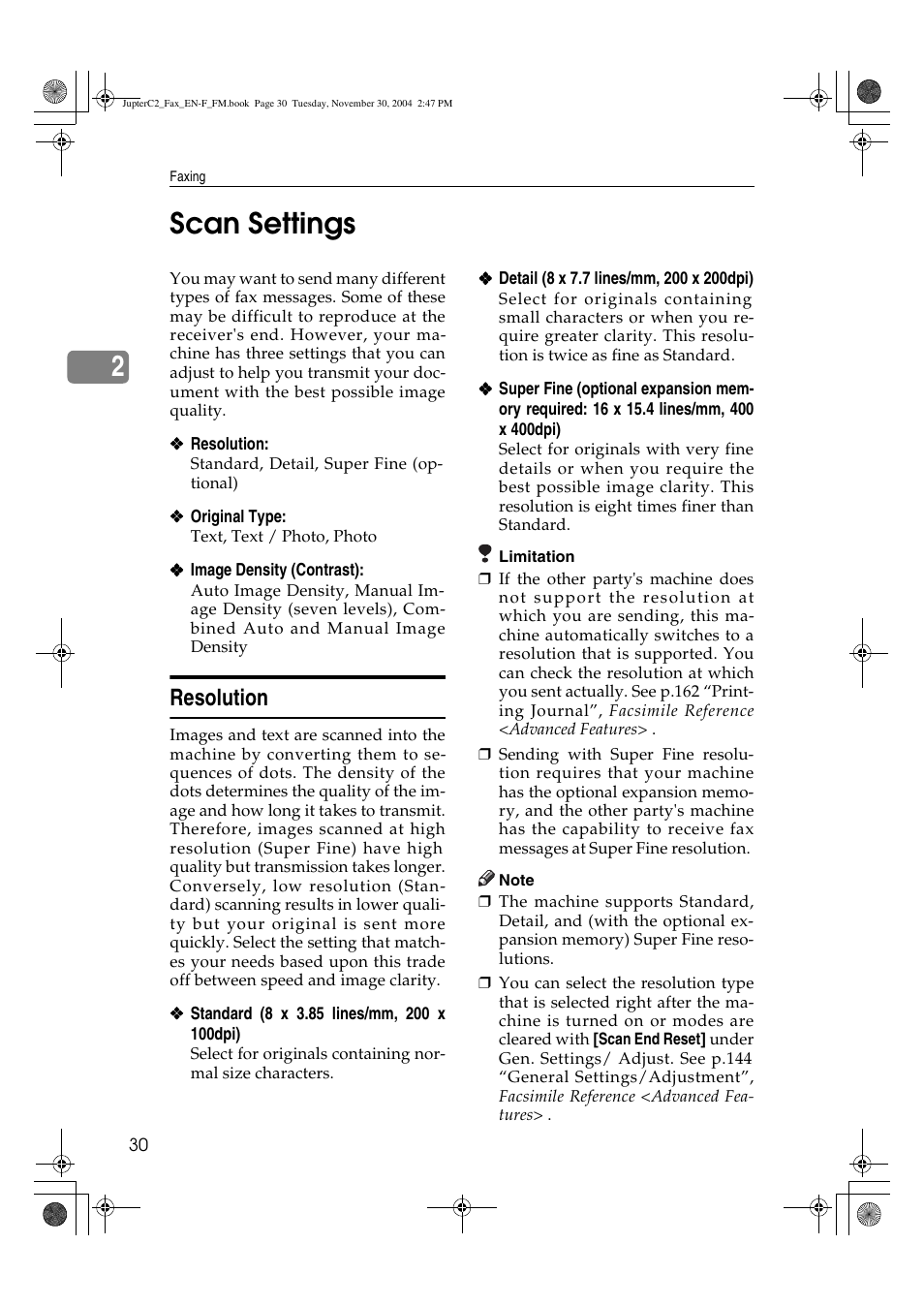 2scan settings, Resolution | Ricoh 3245 User Manual | Page 38 / 108