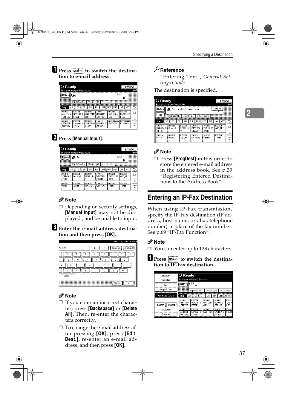 Entering an ip-fax destination | Ricoh 3245 User Manual | Page 45 / 108