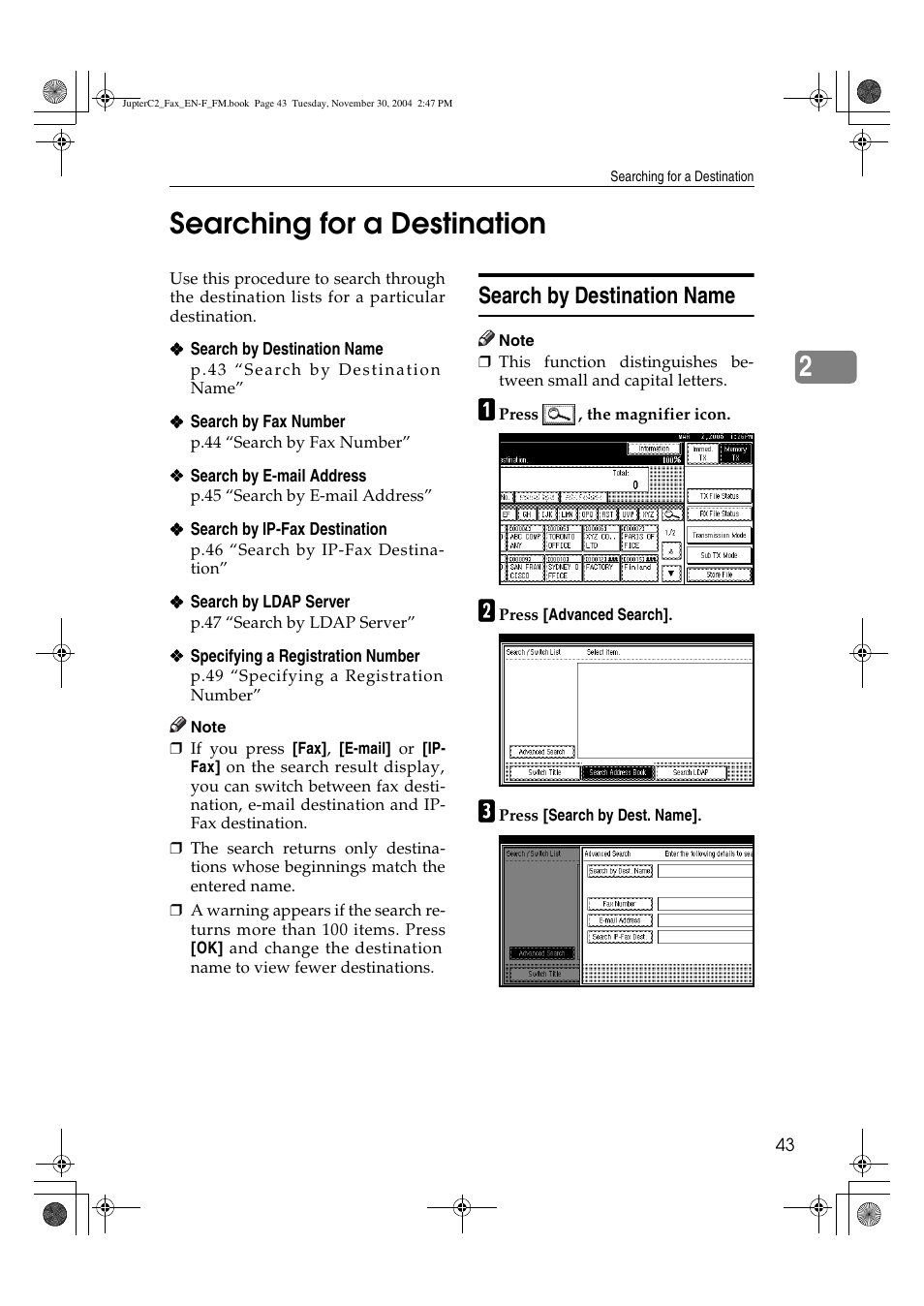 2searching for a destination, Search by destination name | Ricoh 3245 User Manual | Page 51 / 108