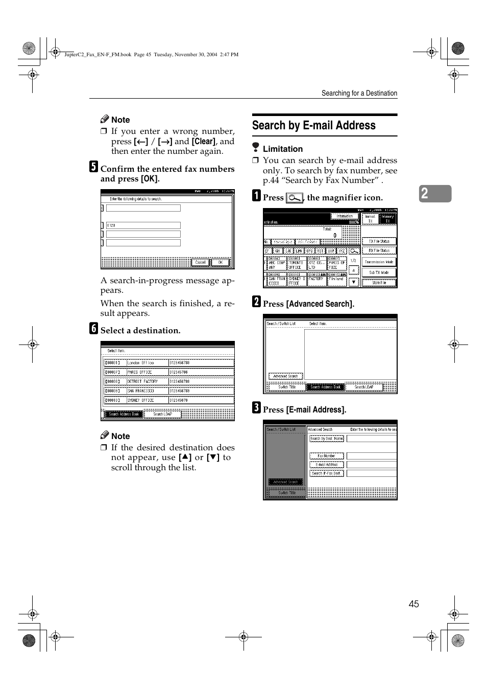 Search by e-mail address | Ricoh 3245 User Manual | Page 53 / 108