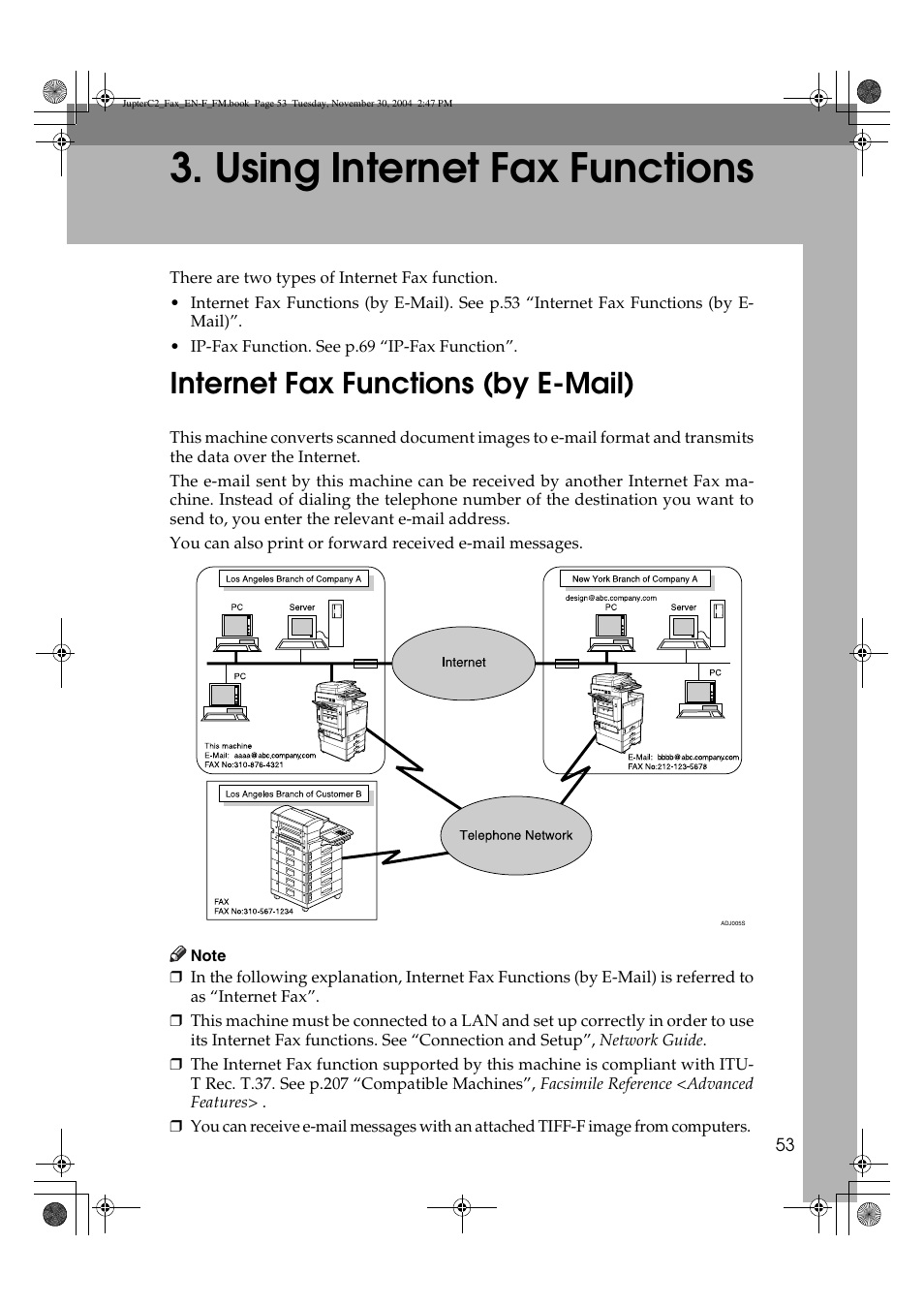 Using internet fax functions, Internet fax functions (by e-mail) | Ricoh 3245 User Manual | Page 61 / 108