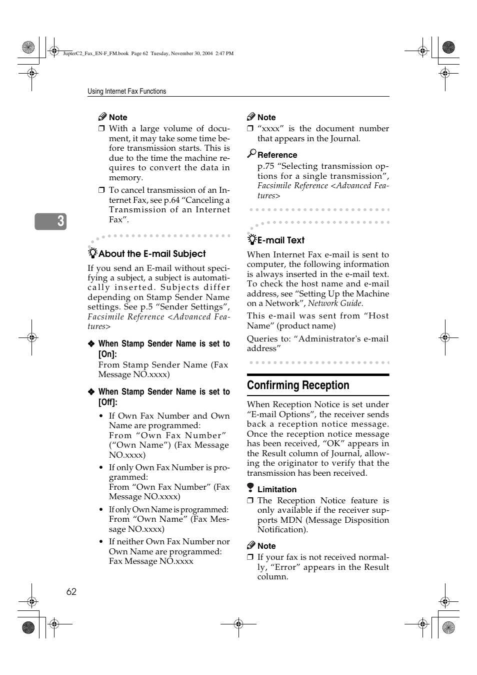 Confirming reception | Ricoh 3245 User Manual | Page 70 / 108