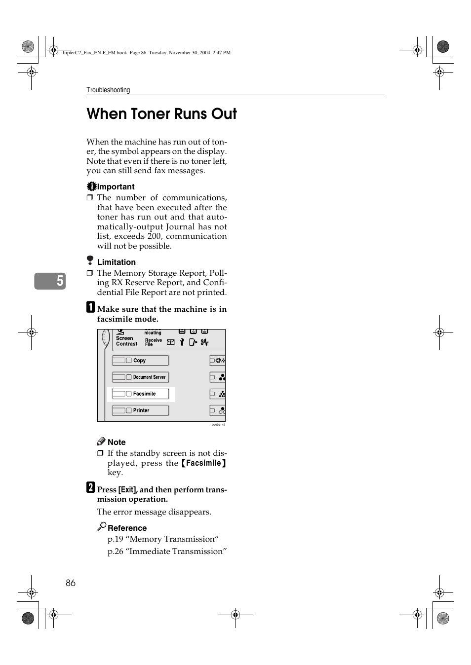5when toner runs out | Ricoh 3245 User Manual | Page 94 / 108
