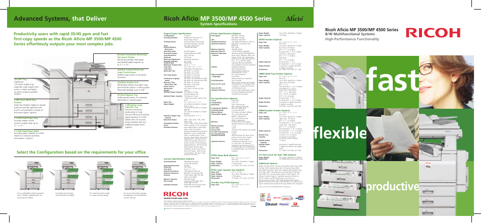 Fast, Flexible, Productive | Advanced systems, that deliver, System specifications | Ricoh Aficio MP 3500/MP 4500 User Manual | Page 5 / 6