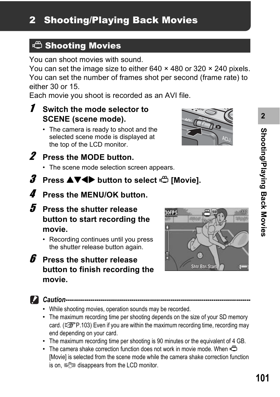 2 shooting/playing back movies | Ricoh Caplio R7 User Manual | Page 103 / 202