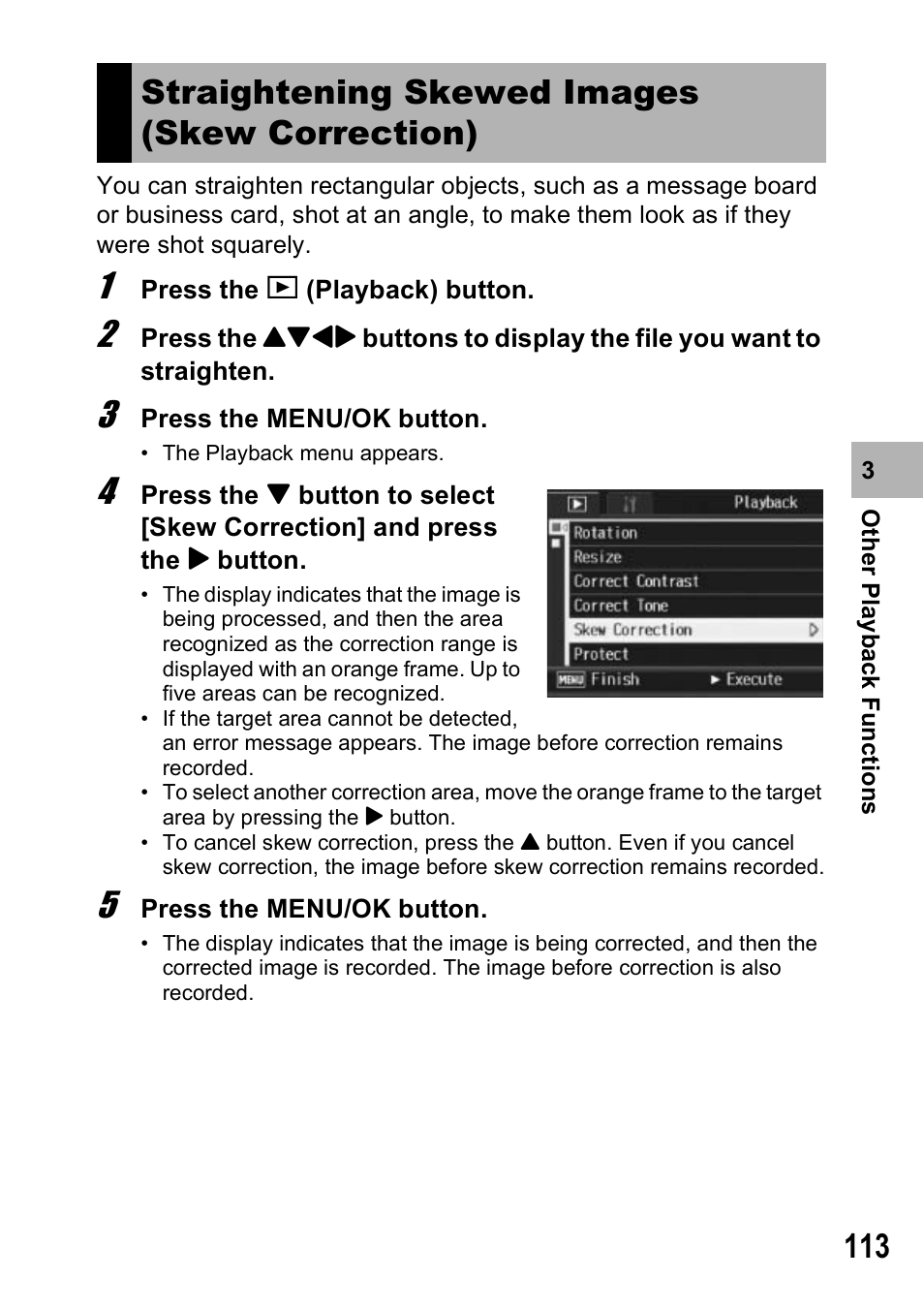 Straightening skewed images (skew correction) | Ricoh Caplio R7 User Manual | Page 115 / 202