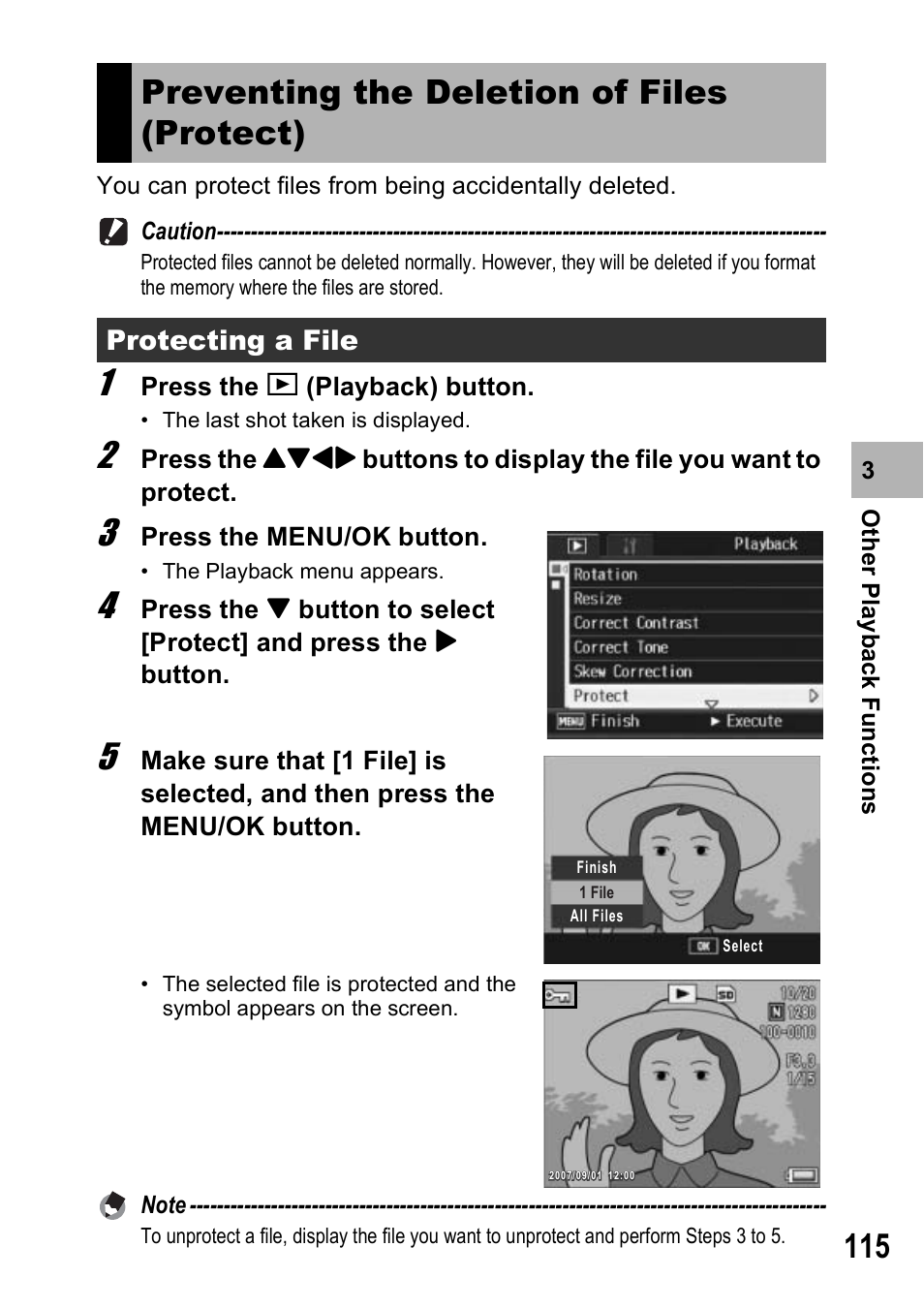 Preventing the deletion of files (protect) | Ricoh Caplio R7 User Manual | Page 117 / 202