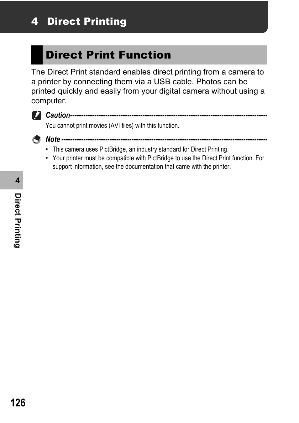 Direct print function, 4 direct printing | Ricoh Caplio R7 User Manual | Page 128 / 202
