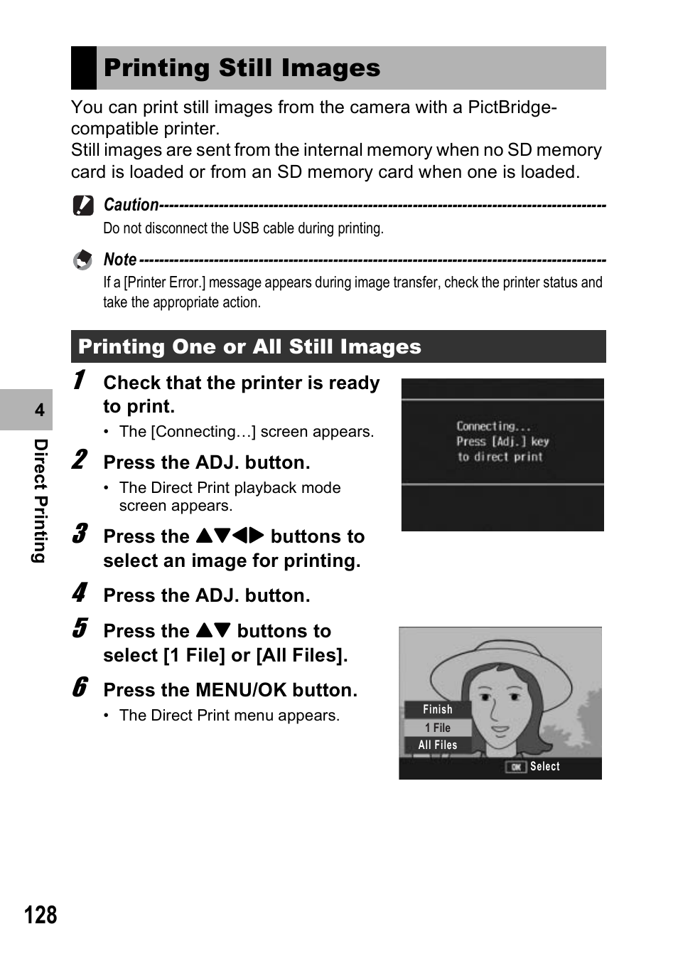 Printing still images | Ricoh Caplio R7 User Manual | Page 130 / 202