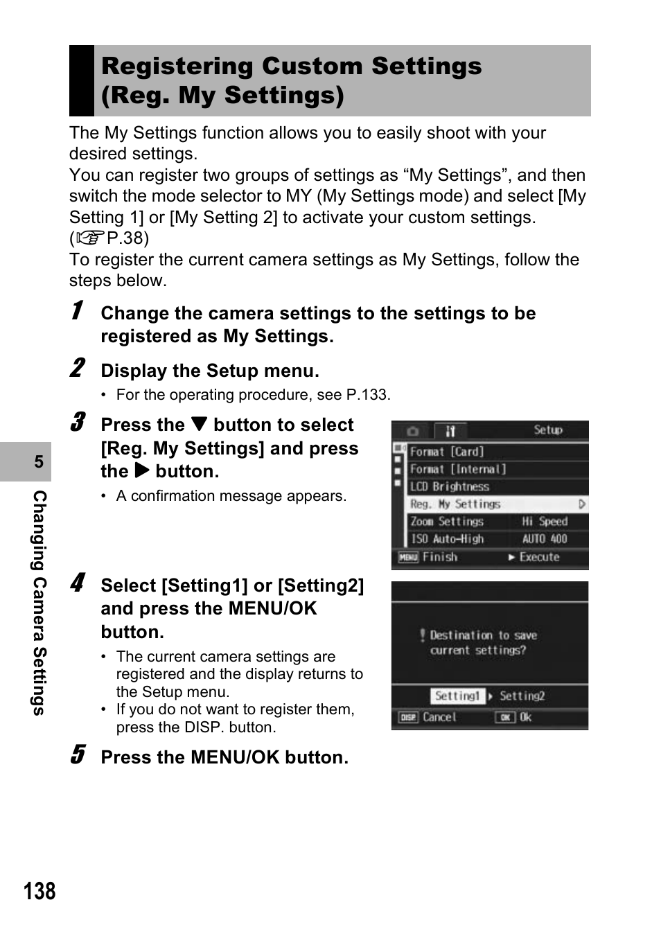 Registering custom settings (reg. my settings) | Ricoh Caplio R7 User Manual | Page 140 / 202