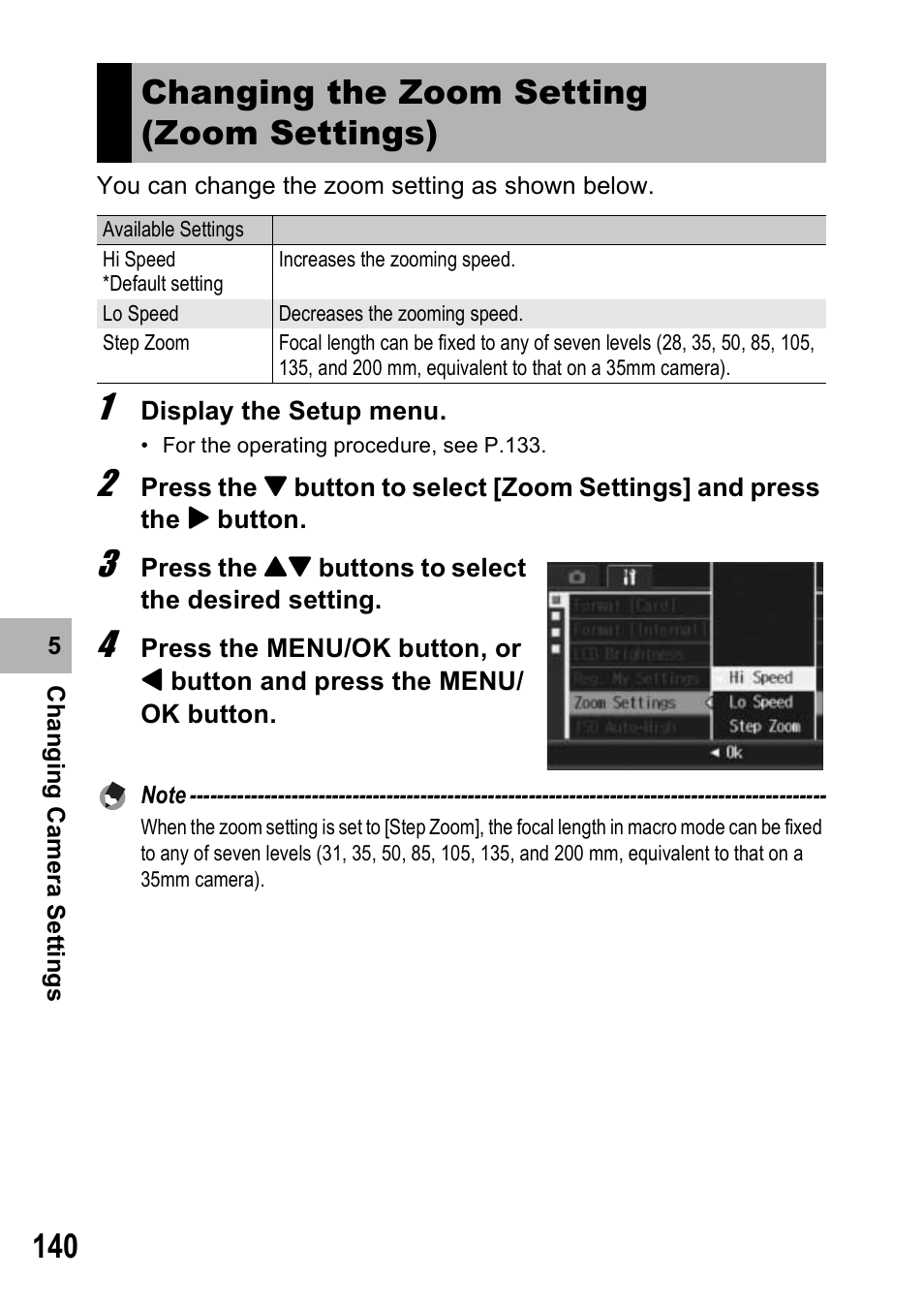 Changing the zoom setting (zoom settings) | Ricoh Caplio R7 User Manual | Page 142 / 202