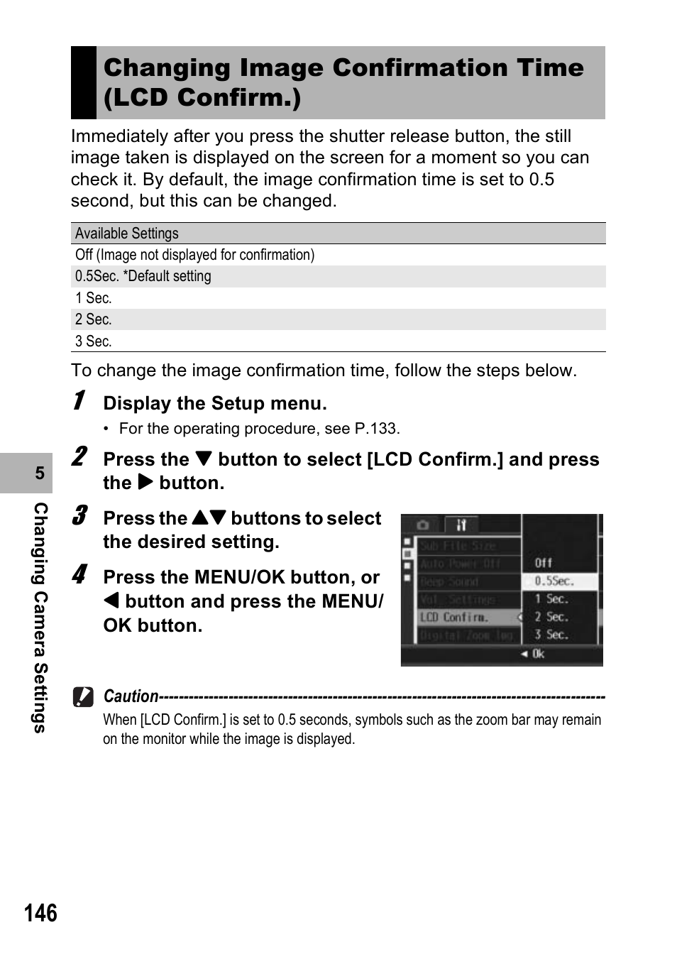 Changing image confirmation time (lcd confirm.) | Ricoh Caplio R7 User Manual | Page 148 / 202
