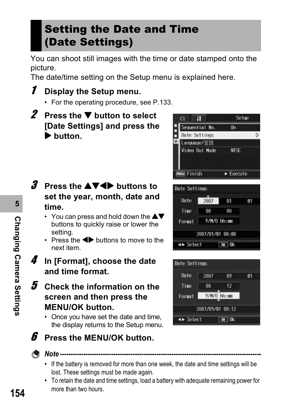 Setting the date and time (date settings) | Ricoh Caplio R7 User Manual | Page 156 / 202