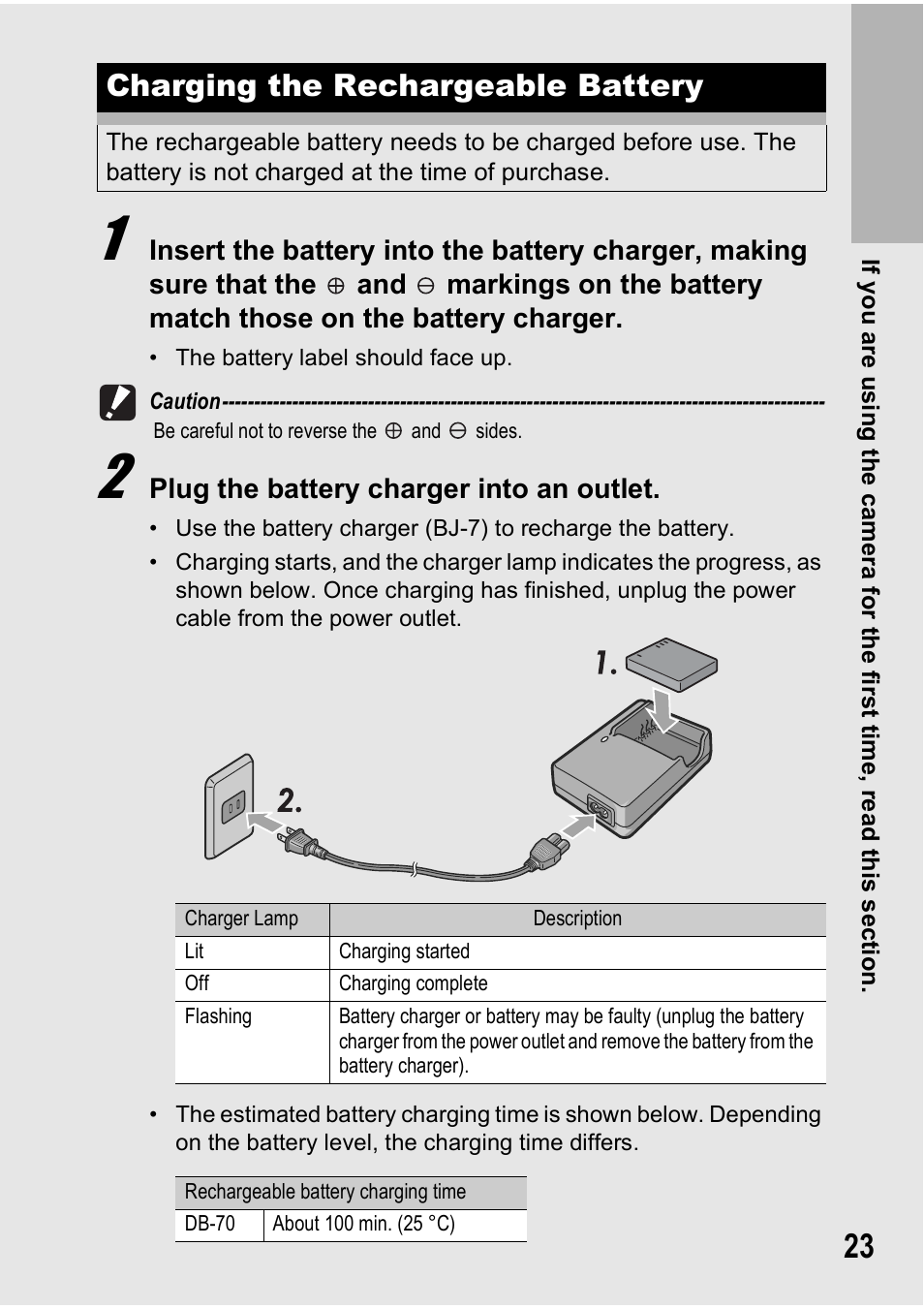 Charging the rechargeable battery | Ricoh Caplio R7 User Manual | Page 25 / 202