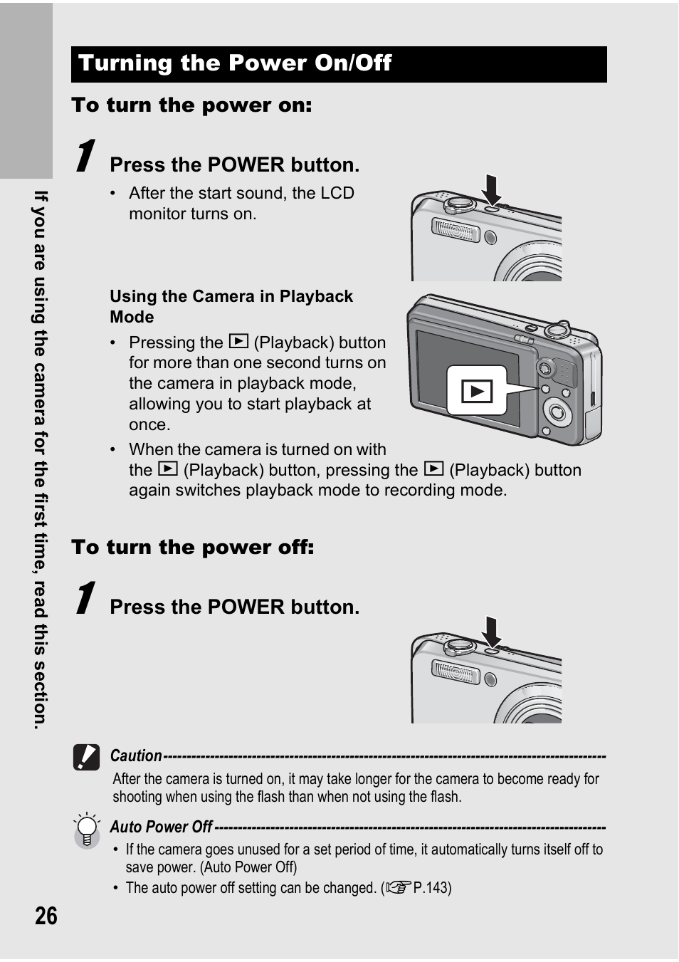 Turning the power on/off | Ricoh Caplio R7 User Manual | Page 28 / 202