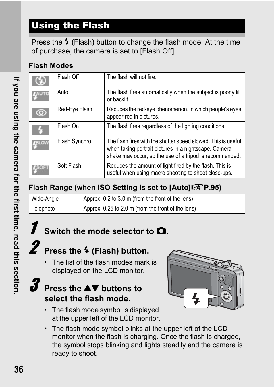 Using the flash | Ricoh Caplio R7 User Manual | Page 38 / 202