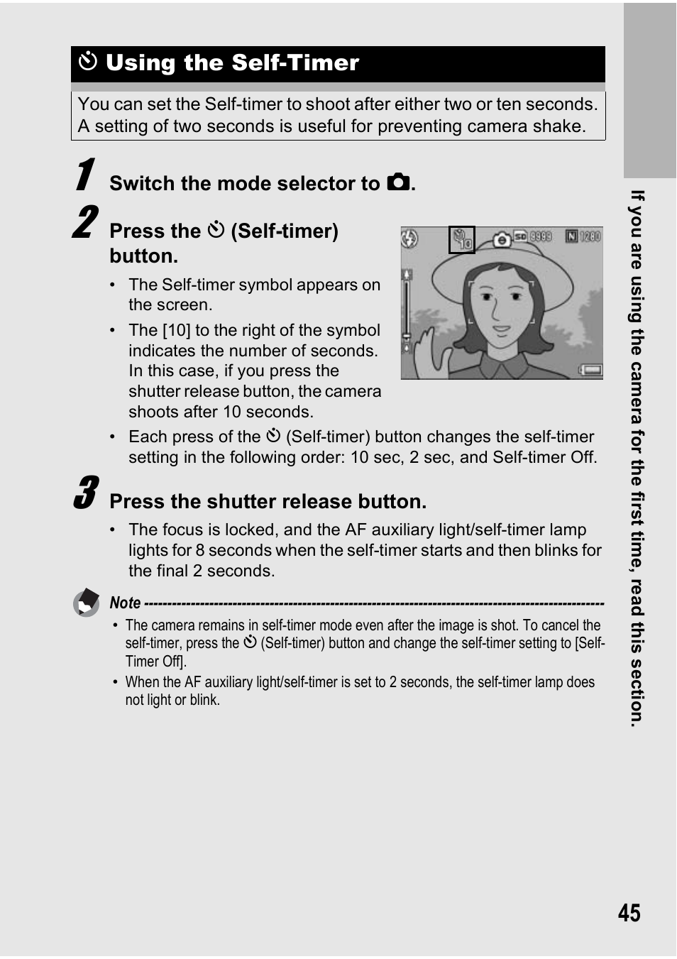 Tusing the self-timer | Ricoh Caplio R7 User Manual | Page 47 / 202