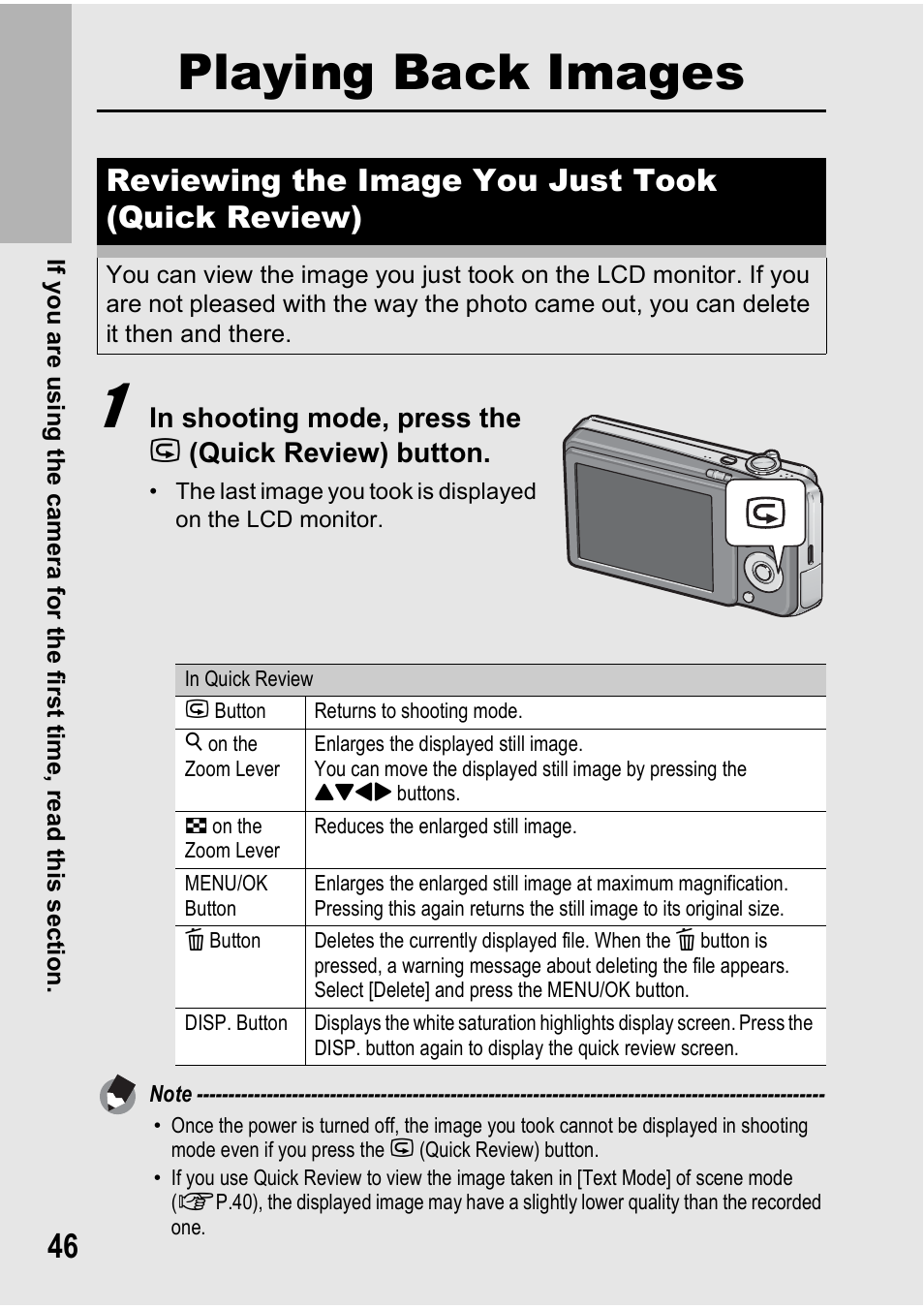Playing back images, Reviewing the image you just took (quick review) | Ricoh Caplio R7 User Manual | Page 48 / 202