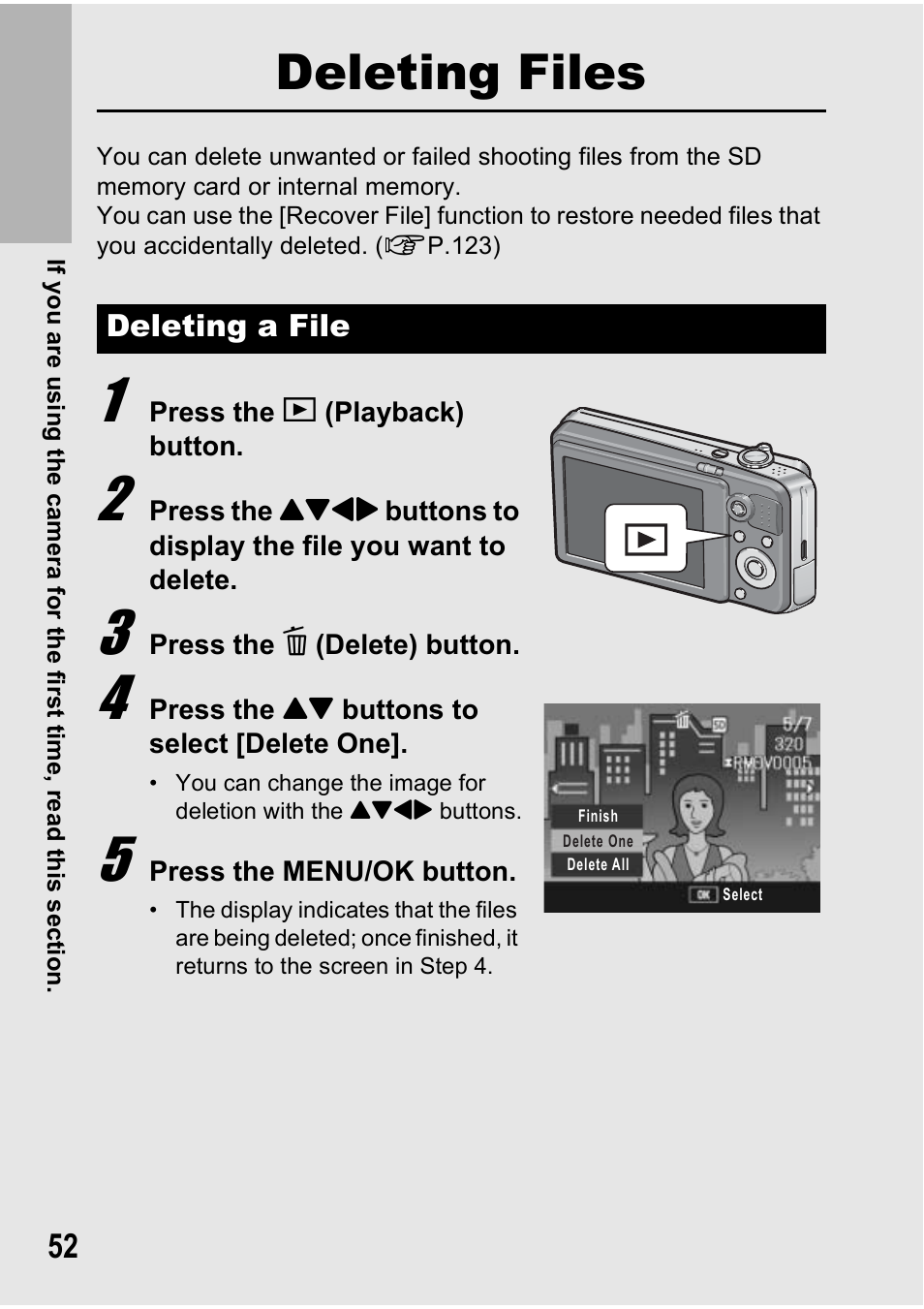 Deleting files | Ricoh Caplio R7 User Manual | Page 54 / 202