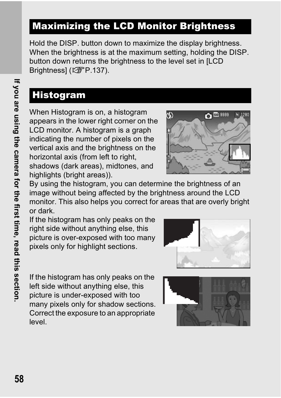 Maximizing the lcd monitor brightness histogram | Ricoh Caplio R7 User Manual | Page 60 / 202