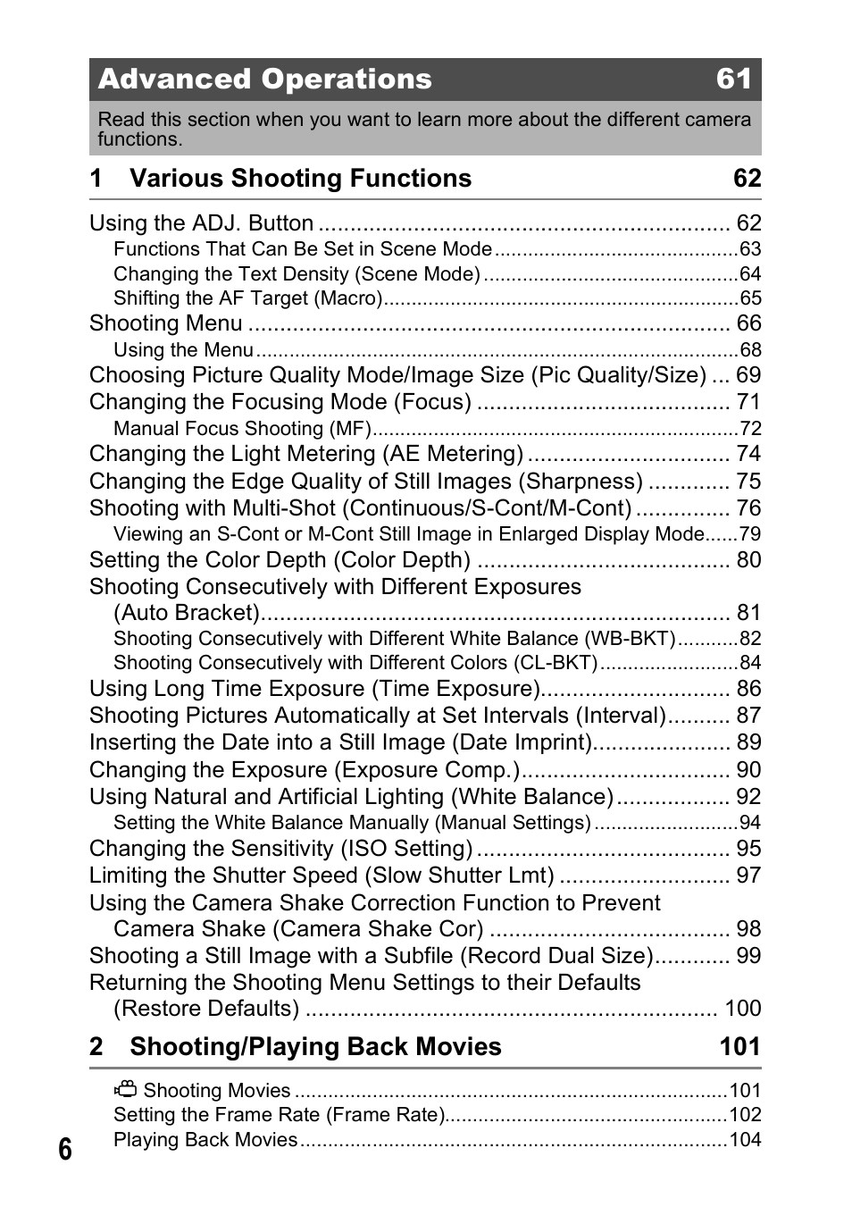 Advanced operations 61 | Ricoh Caplio R7 User Manual | Page 8 / 202