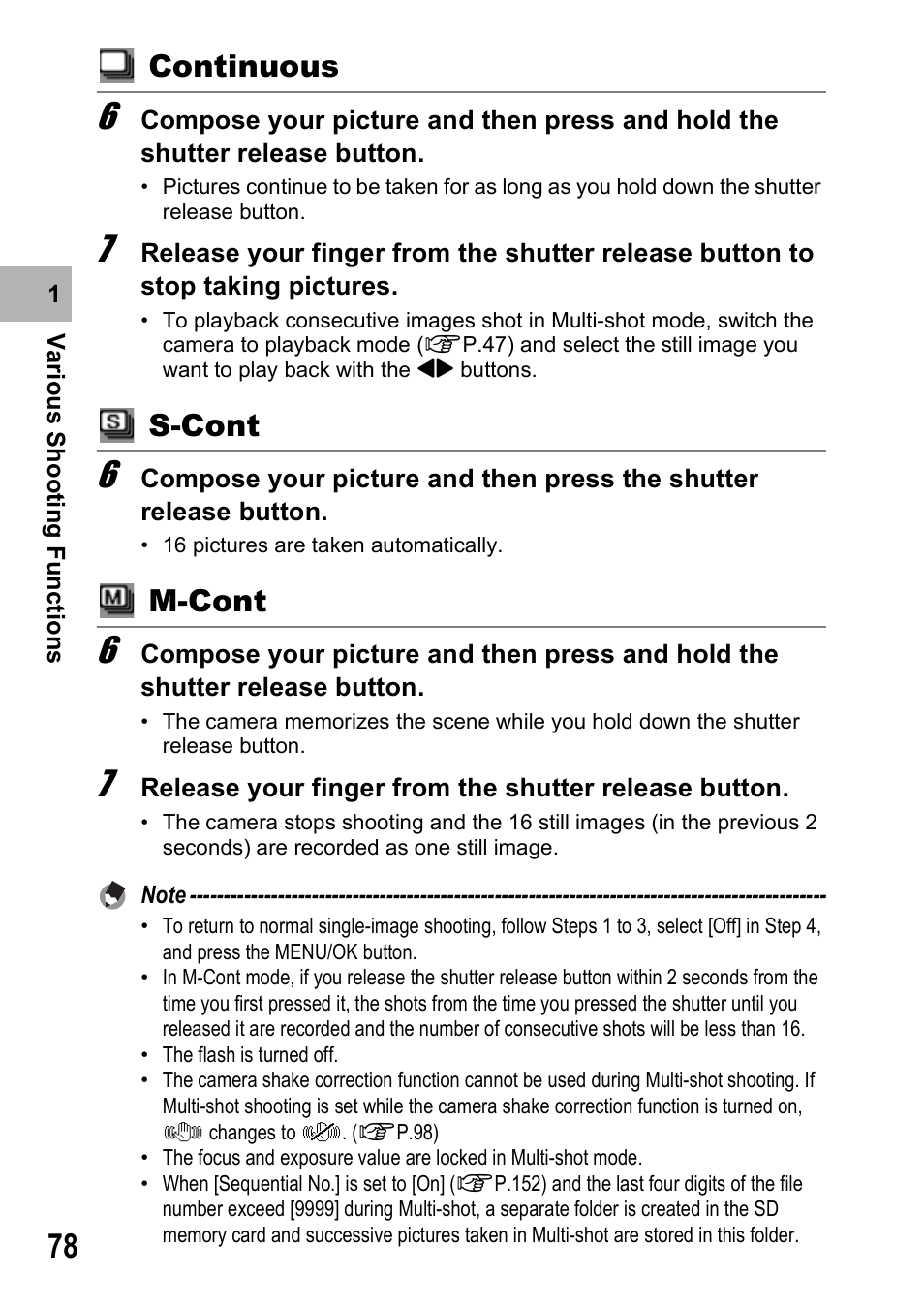 Continuous, S-cont, M-cont | Ricoh Caplio R7 User Manual | Page 80 / 202