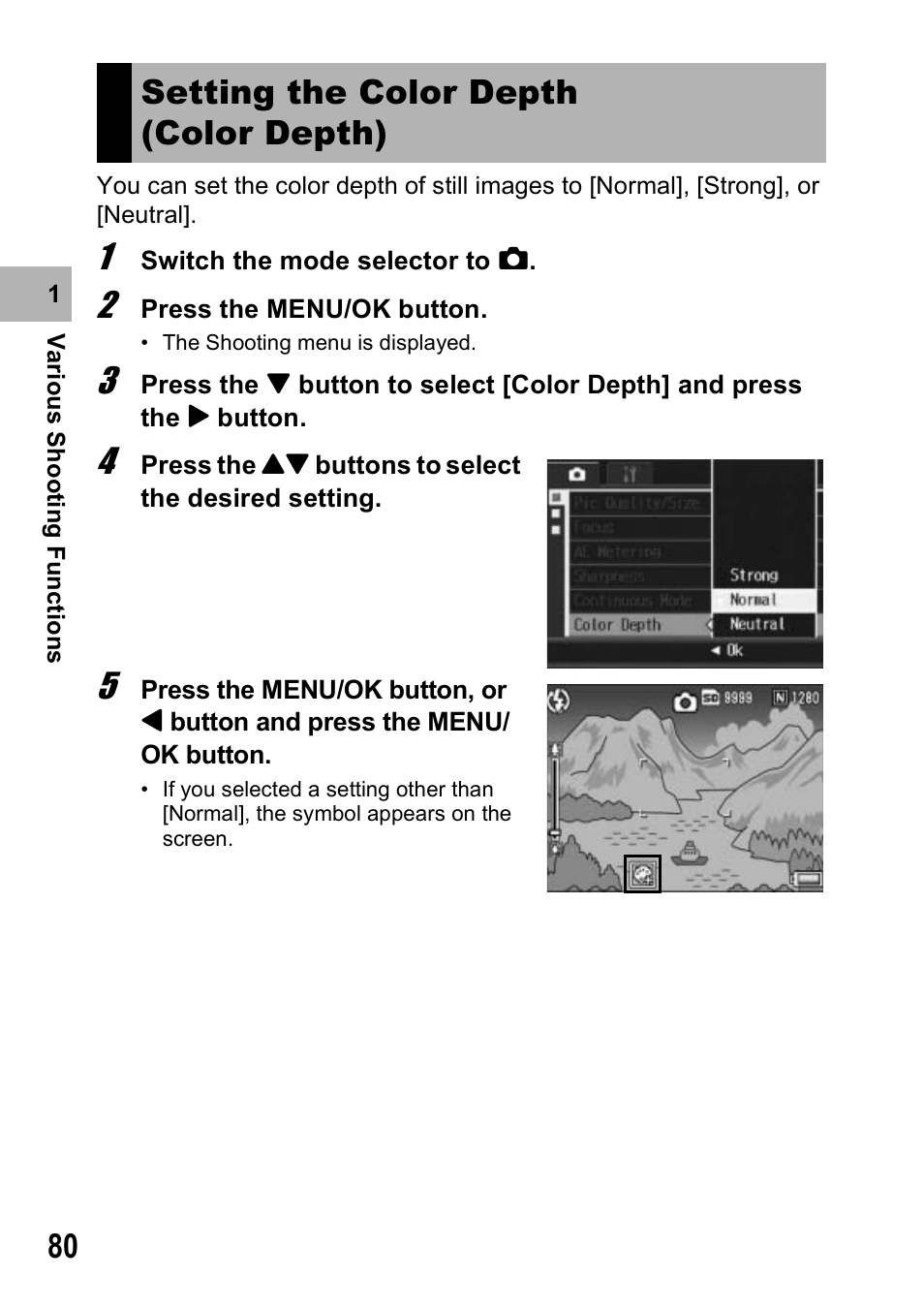 Setting the color depth (color depth) | Ricoh Caplio R7 User Manual | Page 82 / 202