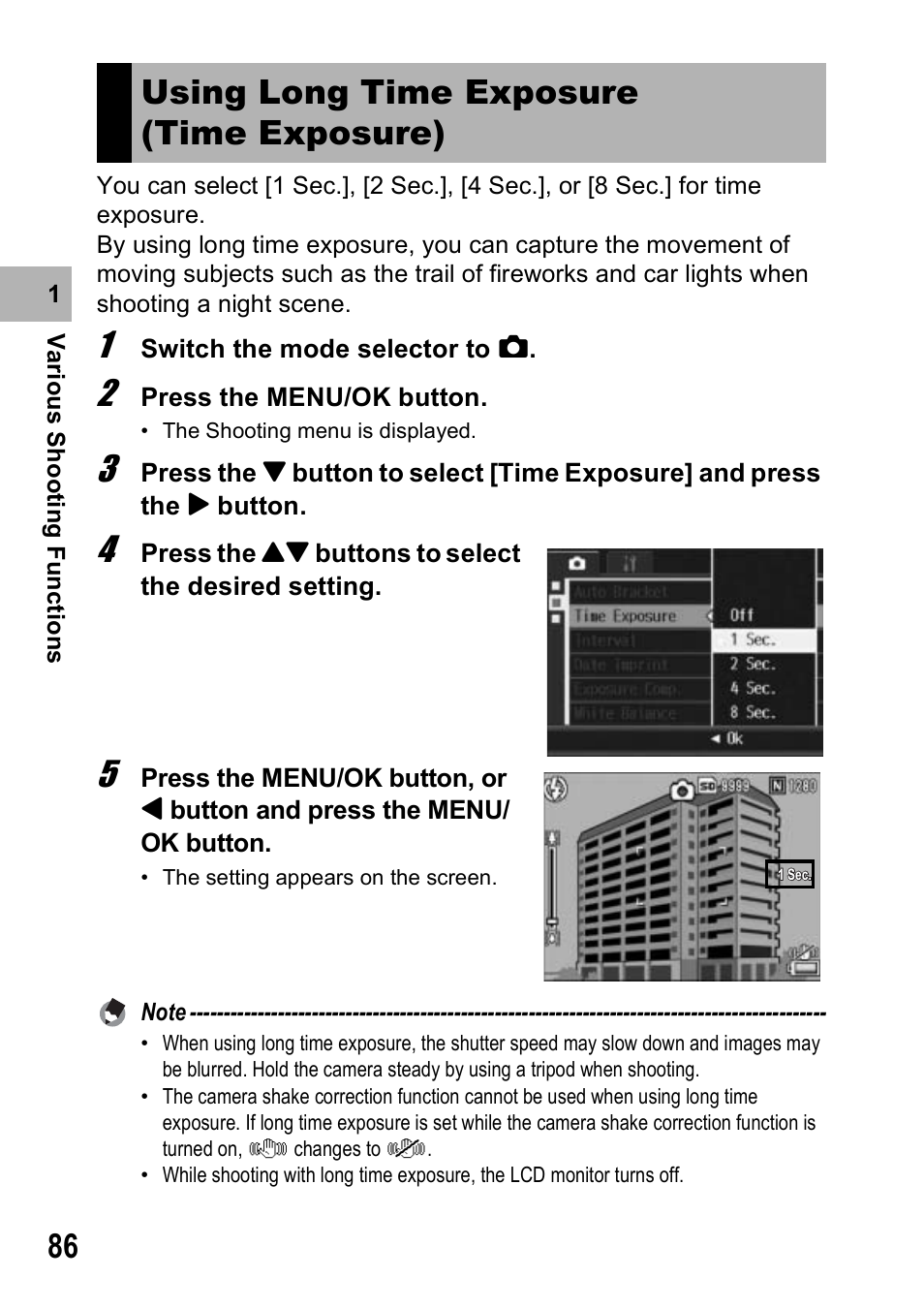 Using long time exposure (time exposure) | Ricoh Caplio R7 User Manual | Page 88 / 202