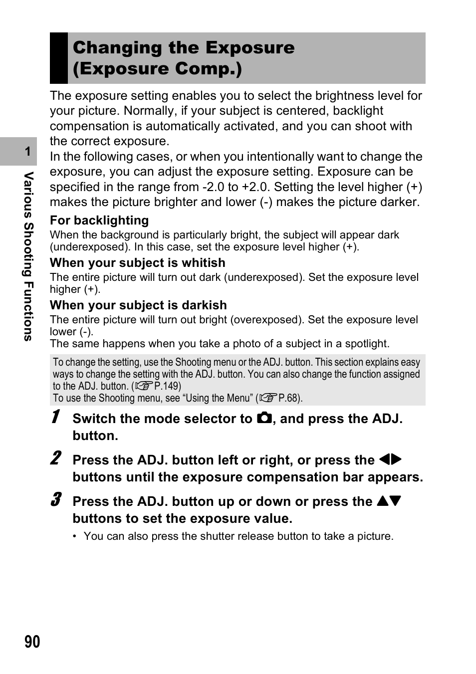 Changing the exposure (exposure comp.) | Ricoh Caplio R7 User Manual | Page 92 / 202