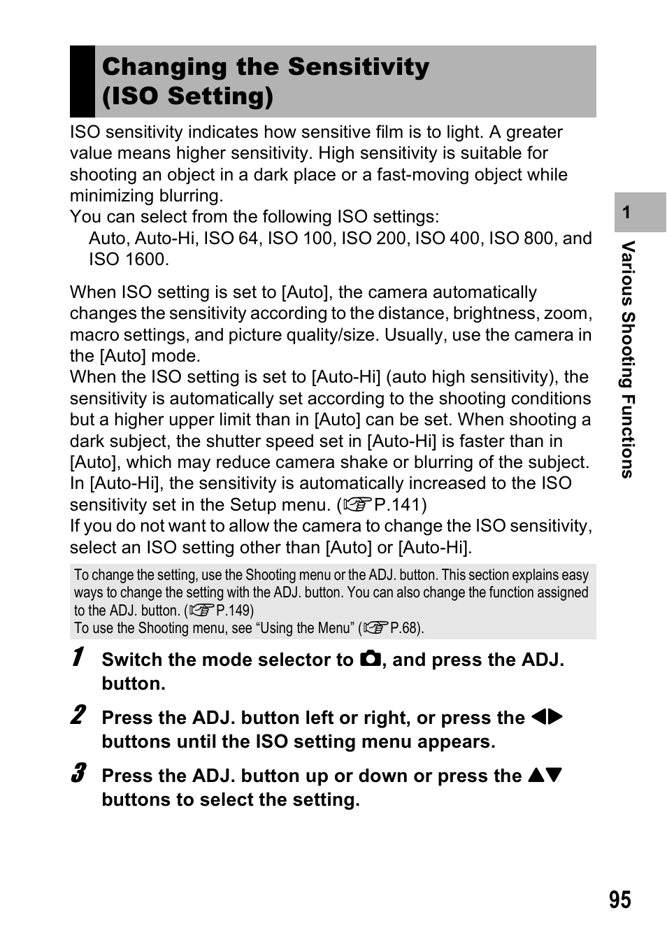 Changing the sensitivity (iso setting) | Ricoh Caplio R7 User Manual | Page 97 / 202