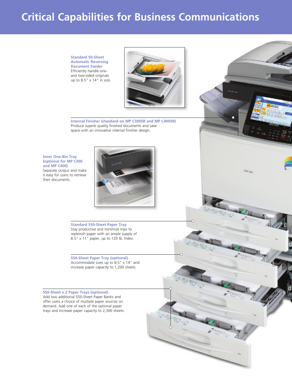 Critical capabilities for business communications | Ricoh AFICIO MP C300SR User Manual | Page 4 / 8