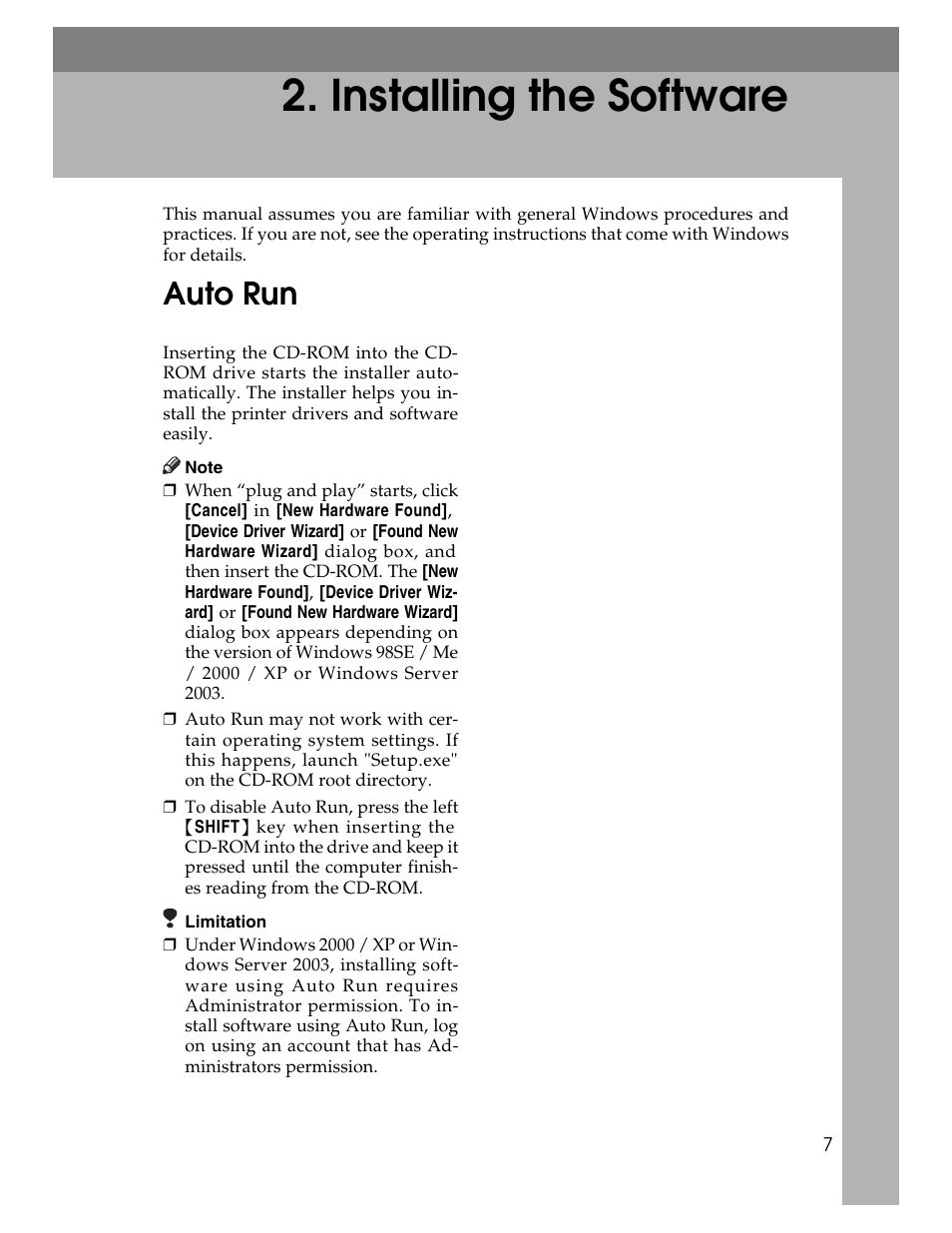 Installing the software, Auto run | Ricoh Printer/Scanner User Manual | Page 13 / 56