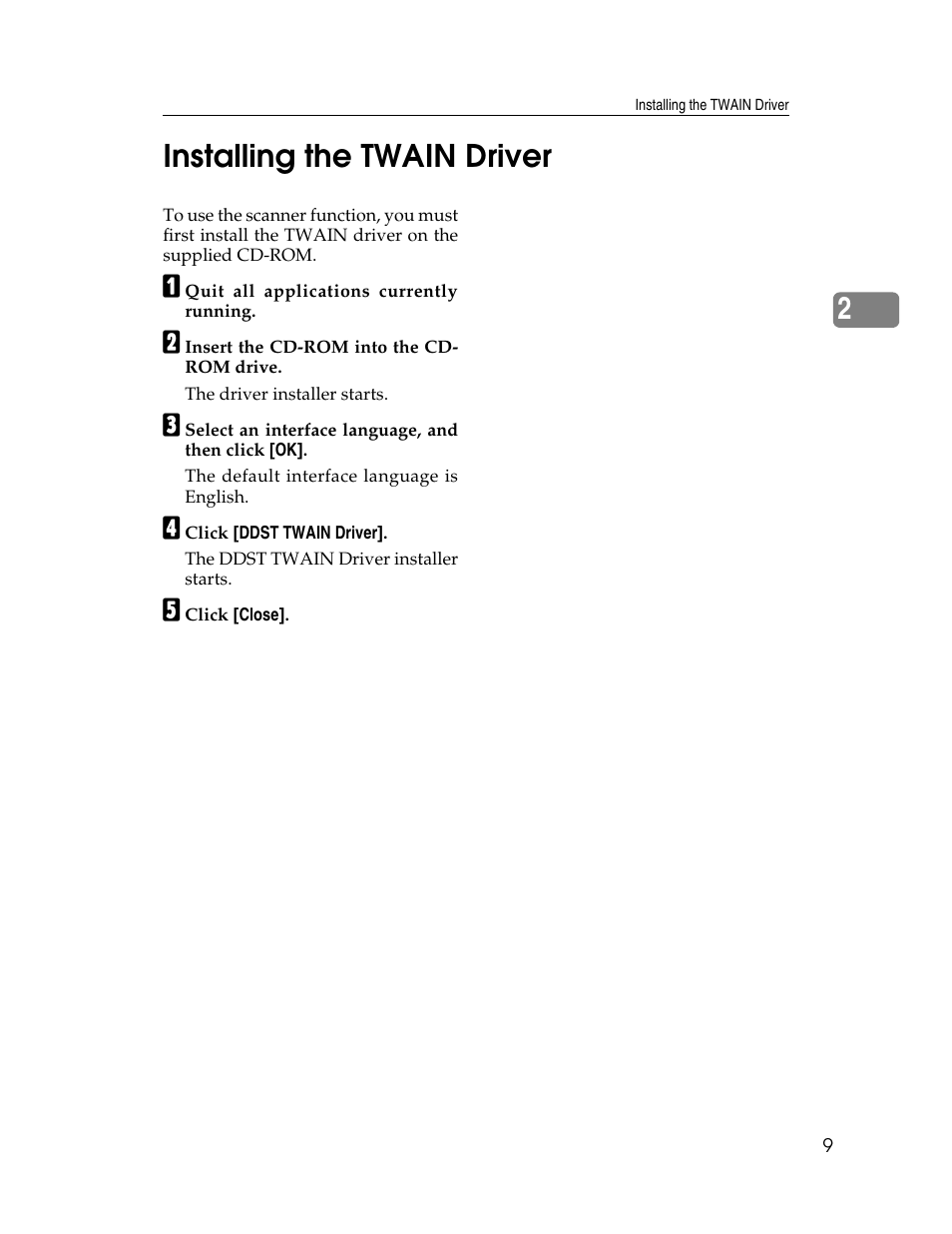 Installing the twain driver, 2installing the twain driver | Ricoh Printer/Scanner User Manual | Page 15 / 56