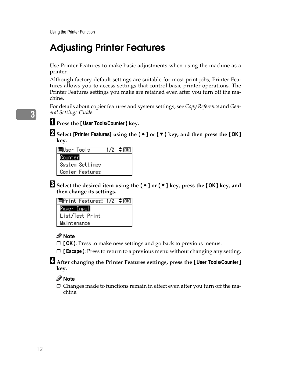 Adjusting printer features, 3adjusting printer features | Ricoh Printer/Scanner User Manual | Page 18 / 56