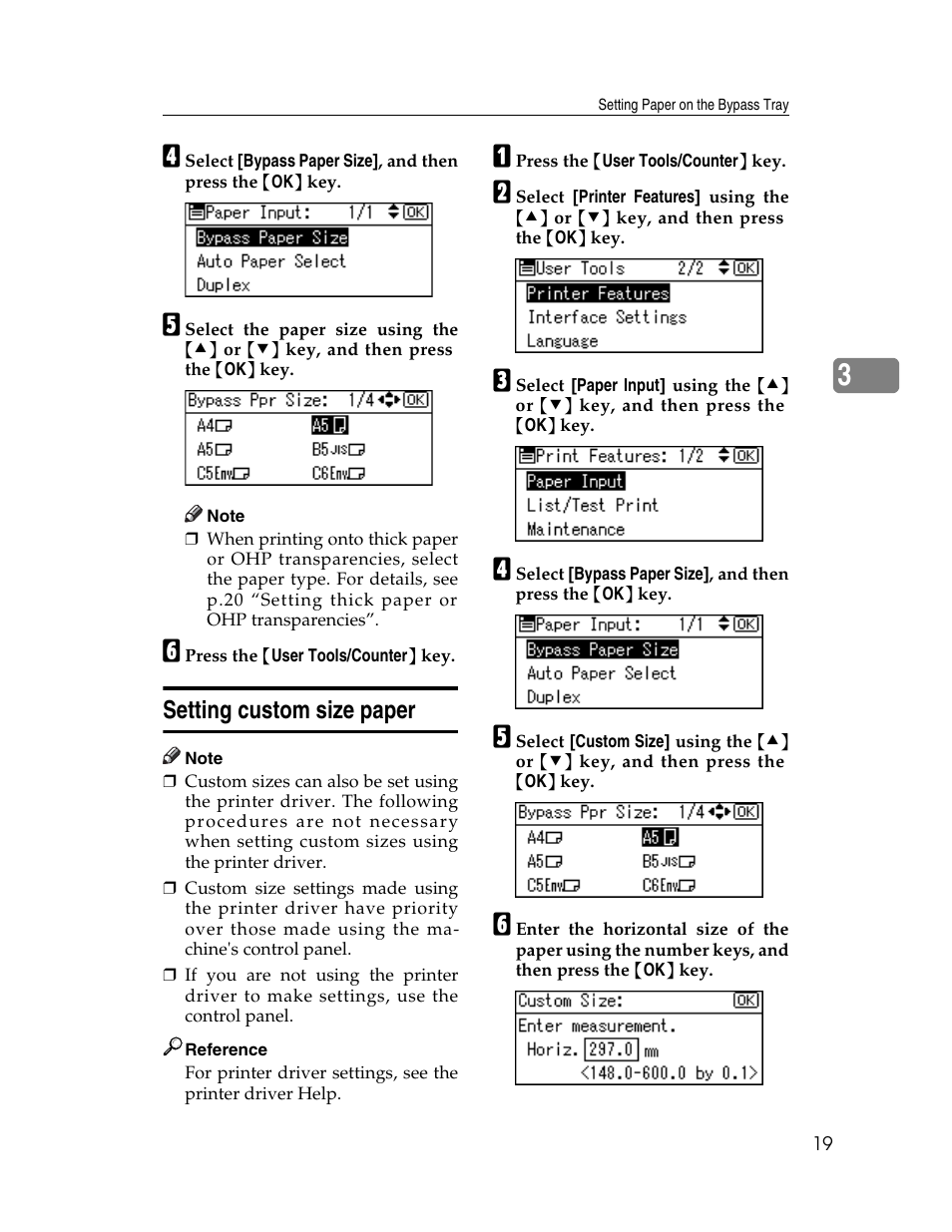 Setting custom size paper, E p.19 “setting custom size paper | Ricoh Printer/Scanner User Manual | Page 25 / 56
