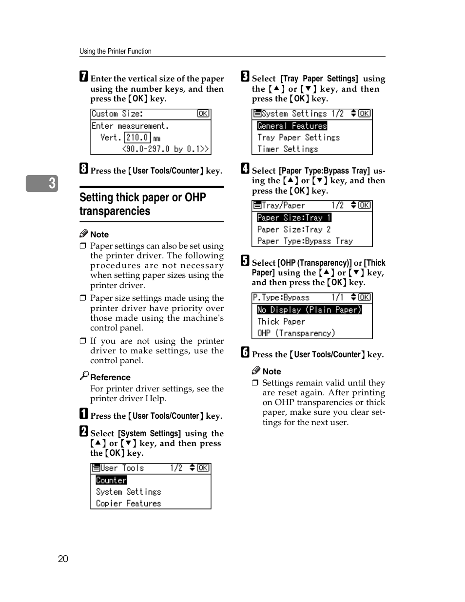 Setting thick paper or ohp transparencies, For details, see p.20 | Ricoh Printer/Scanner User Manual | Page 26 / 56