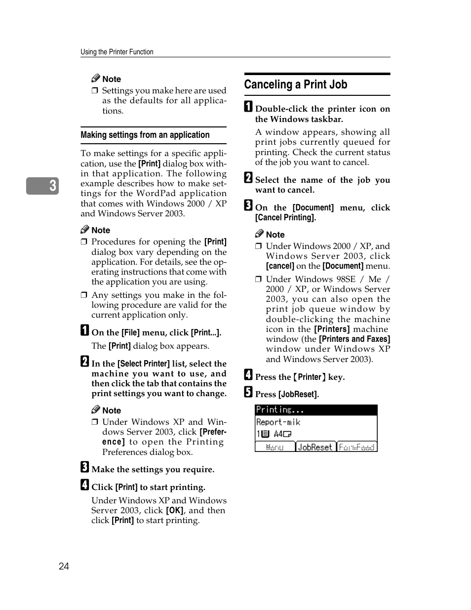 Making settings from an application, Canceling a print job | Ricoh Printer/Scanner User Manual | Page 30 / 56