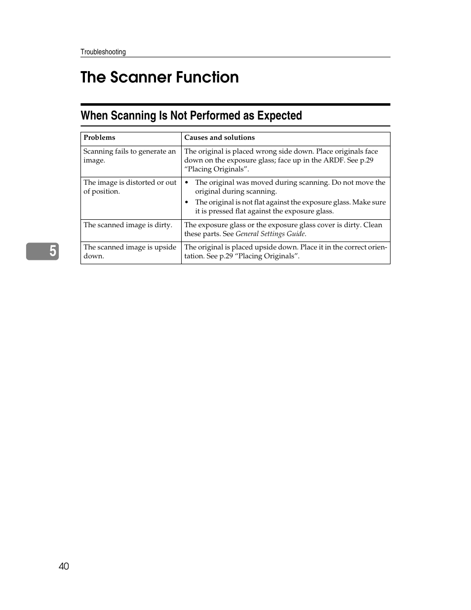 The scanner function, When scanning is not performed as expected, 5the scanner function | Ricoh Printer/Scanner User Manual | Page 46 / 56
