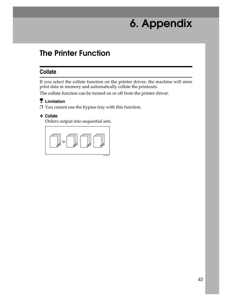 Appendix, The printer function, Collate | Ricoh Printer/Scanner User Manual | Page 49 / 56