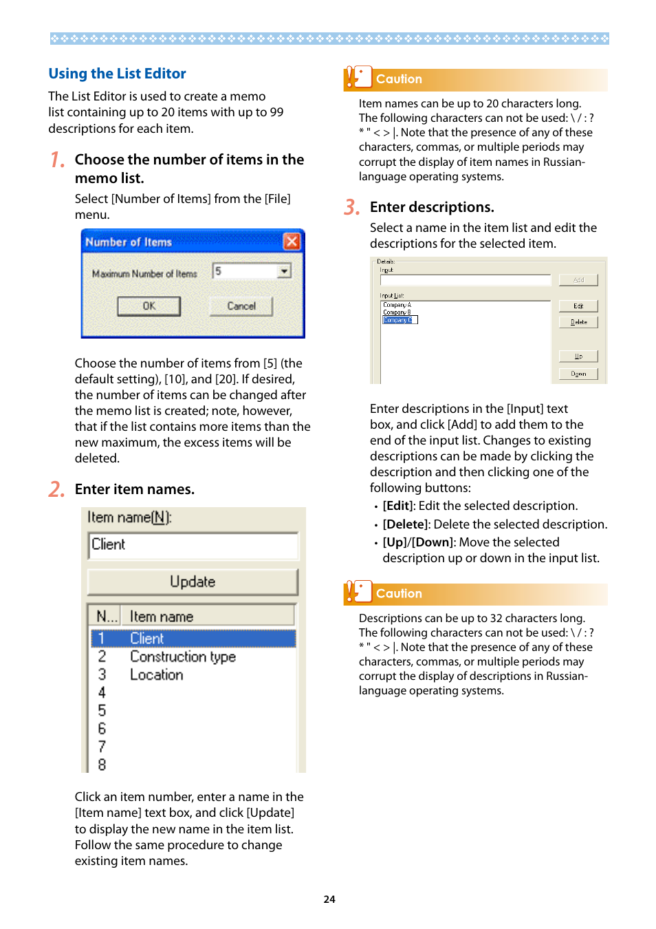 Using the list editor | Ricoh G700SE User Manual | Page 24 / 50