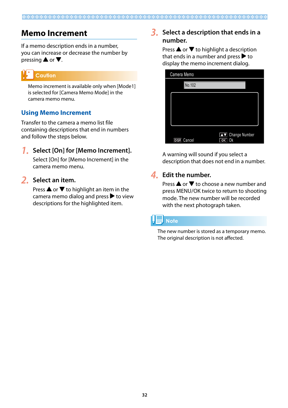 Memo increment, Using memo increment | Ricoh G700SE User Manual | Page 32 / 50