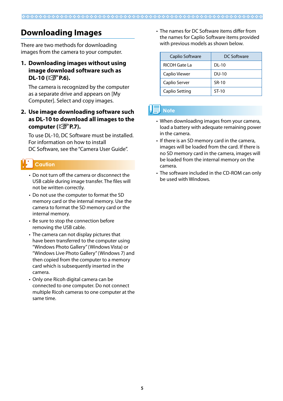 Downloading images | Ricoh G700SE User Manual | Page 5 / 50