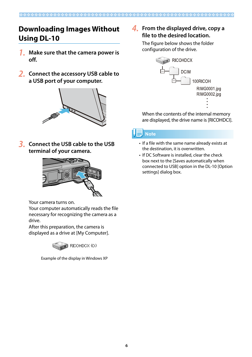 Downloading images without using dl-10, Downloading images without using dl‑10 | Ricoh G700SE User Manual | Page 6 / 50